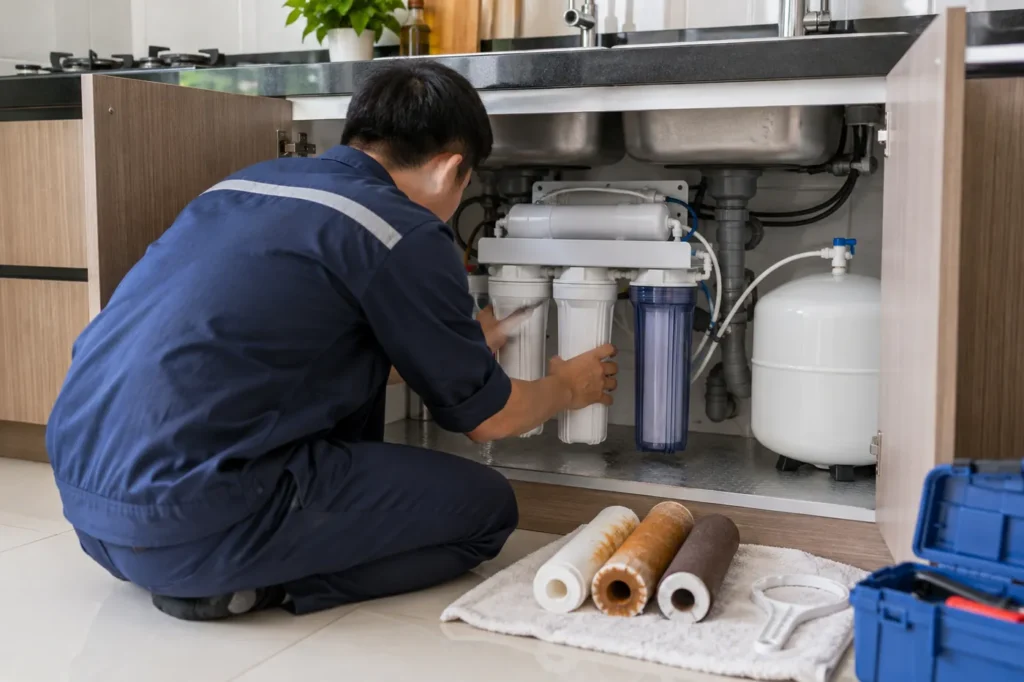 Thợ thay lõi lọc máy lọc nước RO dưới tủ bếp